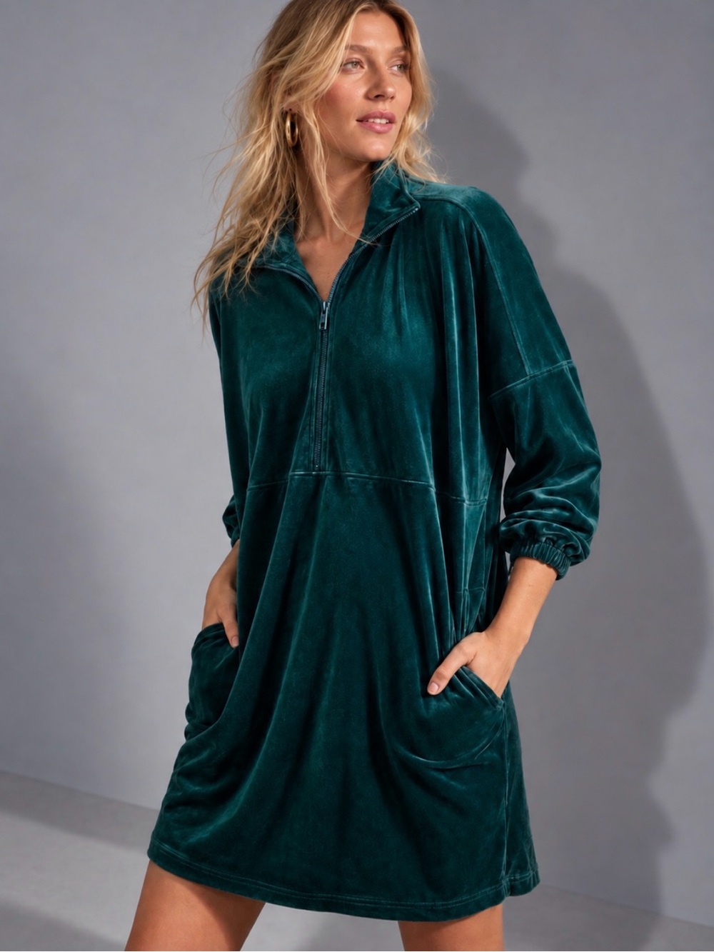 Anthropologie SATURDAY SUNDAY Rosalind Emerald Green Velvet Tunic Dress 1X